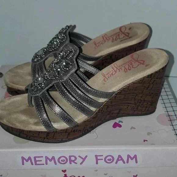 Jelly Pop Memory Foam Pheonix Jewel Slide  Stud Wedge Sandals Size 9.5 - Picture 4 of 11